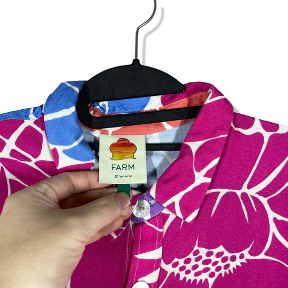 Farm Rio Floral Bird Button Up Shirt Oversized Women L Bohemian Resortwear Beach - Picture 3 of 9